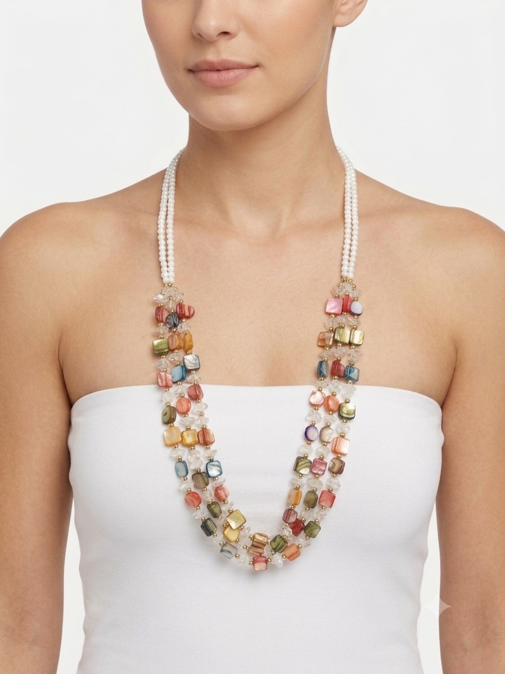 Multicolor Beaded Statement Necklace - Women Jewelry 24” Long